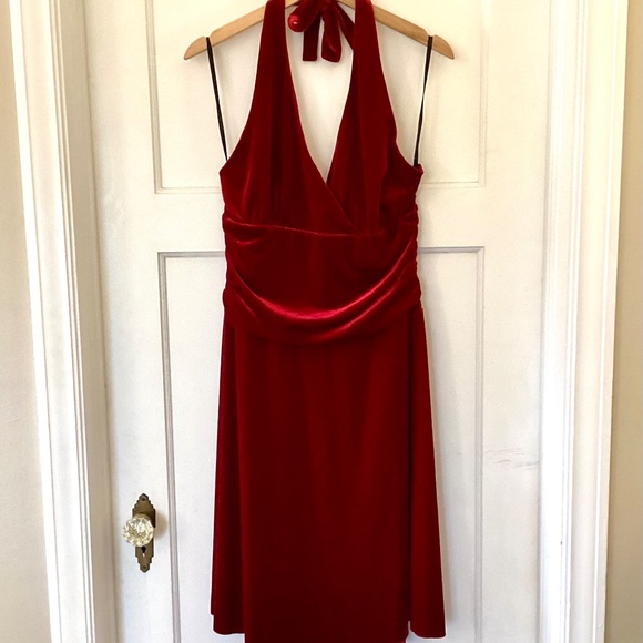 AB Studio Red Velvet Halter Dress Size XL Rushed Party Formal Valentines Day - Picture 2 of 12